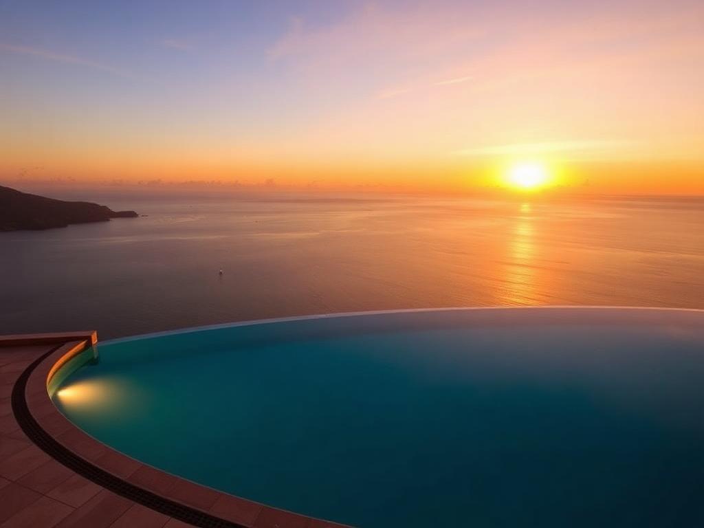 Infinity pool overlooking the ocean at sunset