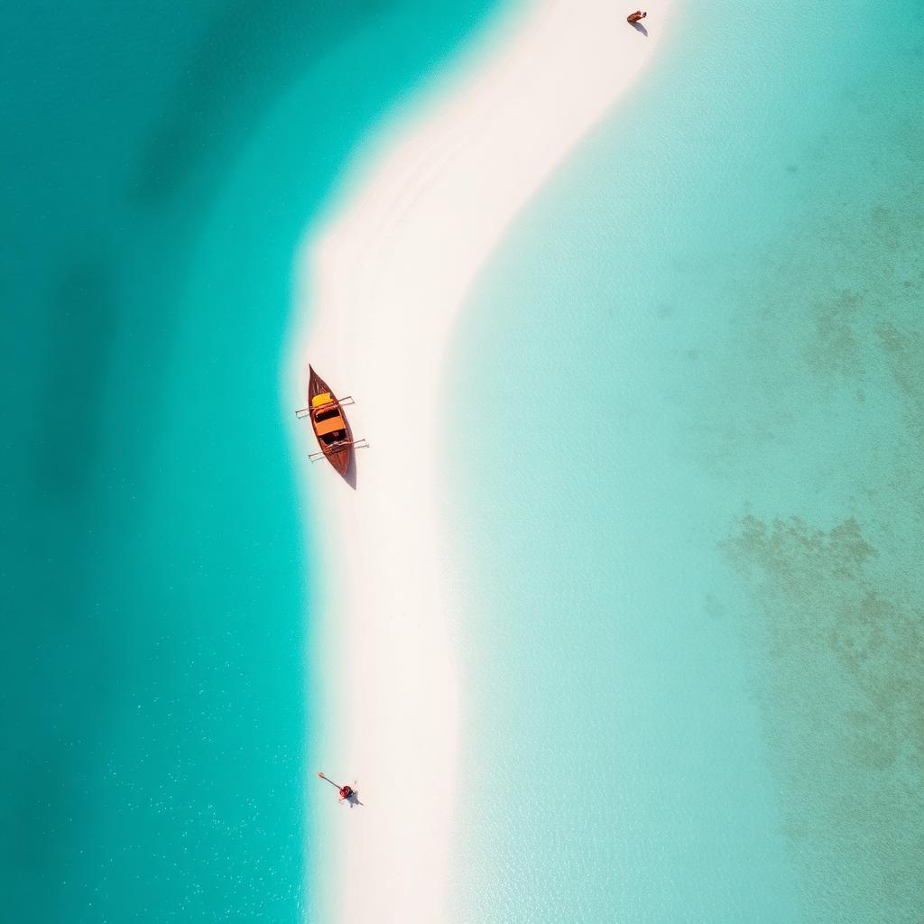 White sand beach and dhow boats in Zanzibar, Tanzania