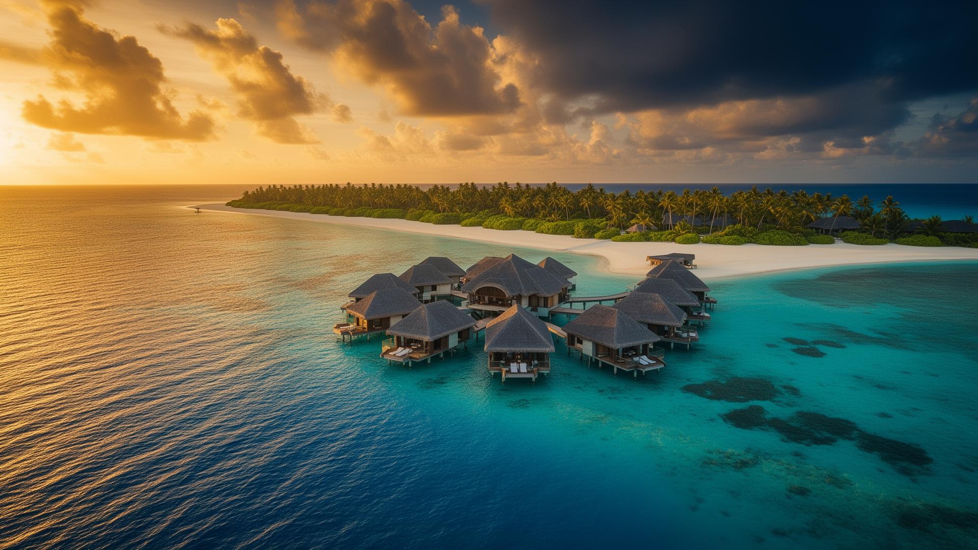 Tropical international travel destination at golden hour