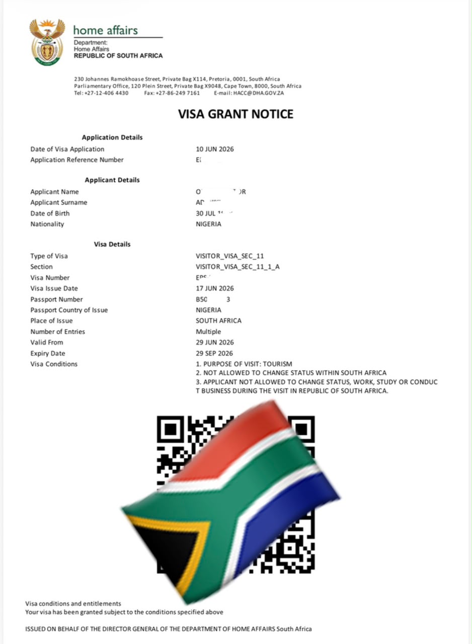 South Africa Visitor Visa approval