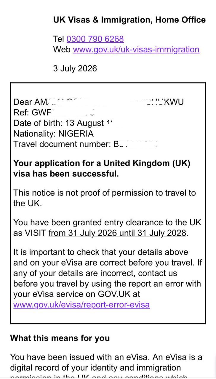 United Kingdom Visitor Visa approval